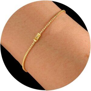 Birthstone Bracelets for Women Girls Gold Dainty Link Bracelet Birthday Gifts